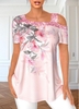 Rotita Light Pink Floral Cold Shoulder Mature Womens Tops Sequin Floral Print Light Pink T Shirt - M