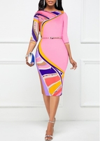 ROTITA Light Pink Printed Round Neck Dress