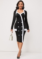ROTITA Long Sleeve Black Sweetheart Neckline Dress