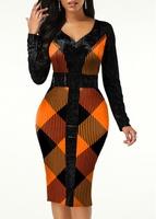 ROTITA Long Sleeve Plaid Sweetheart Neckline Dress