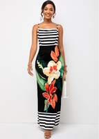 ROTITA Maxi Spaghetti Strap Floral Print Dress