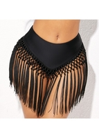 ROTITA Mid Waist Tassel Detail Solid Bikini Bottom
