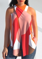 ROTITA Multi Color Cross Halter Geometric Print Tank Top