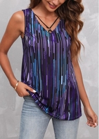 ROTITA Multi Color Cross Strap Striped Tank Top