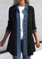 ROTITA Patchwork Black Shirt Collar Long Sleeve Coat