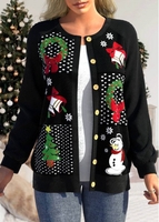 ROTITA Patchwork Christmas Print Black Long Sleeve Coat
