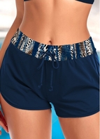 ROTITA Peacock Blue Leopard Mid Waisted Swim Shorts