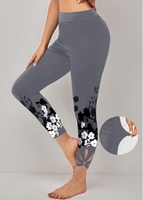 ROTITA Plants Print Dark Grey High Waisted Leggings