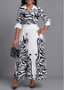 Rotita Pleated Zebra Stripe Print White Maxi Top and Skirt - 2XL