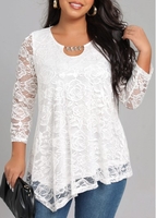 ROTITA Plus Size Asymmetric Hem White T Shirt