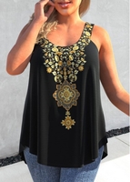 ROTITA Plus Size Black Floral Print Tank Top