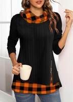 ROTITA Plus Size Black Geometric Print Cowl Neck Sweatshirt