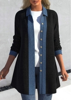 ROTITA Plus Size Black Shirt Collar Long Sleeve Coat