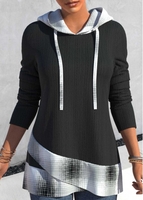 ROTITA Plus Size Black Tartan Print Hooded Hoodie