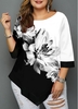 Rotita Plus Size Blouse Plus Size Floral Print Asymmetric Hem T Shirt - 1X