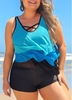 Rotita Plus Size Blue Layered Hem Cross Strap Tankini Set - 2X