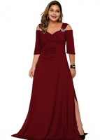 ROTITA Plus Size Cold Shoulder Solid Dress
