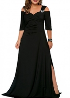 ROTITA Plus Size Cold Shoulder Solid Dress