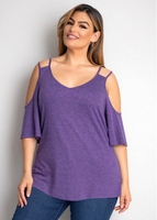 ROTITA Plus Size Cold Shoulder Solid T Shirt