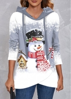 ROTITA Plus Size Cross Hem Snowman Print Dusty Blue Hoodie