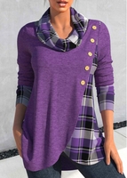 ROTITA Plus Size Cross Hem Tartan Print Dusty Purple Sweatshirt