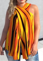 ROTITA Plus Size Cross Strap Striped Tank Top