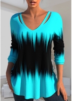 ROTITA Plus Size Cyan Ombre V Neck T Shirt