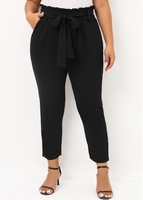 ROTITA Plus Size Double Side Pockets Black Belted Pants