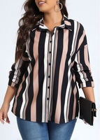 ROTITA Plus Size Double Side Pockets Multi Color Blouse