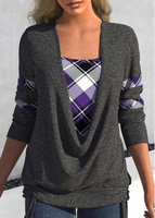 ROTITA Plus Size Drawstring Plaid Dark Grey Marl Square Neck Sweatshirt