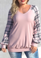 ROTITA Plus Size Dusty Pink Tartan Print Sweatshirt