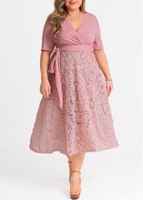 ROTITA Plus Size Dusty Pink Tie Side V Neck Wrap Dress