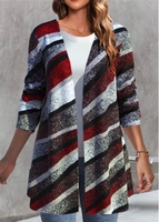ROTITA Plus Size Geometric Print Multi Color Long Sleeve Coat