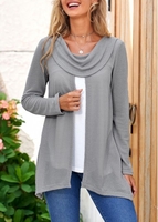 ROTITA Plus Size Grey Cowl Neck Long Sleeve Sweatshirt