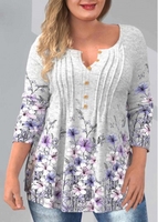ROTITA Plus Size Grey Floral Print T Shirt