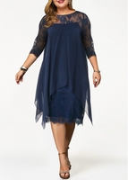 ROTITA Plus Size H Shape Chiffon Overlay Lace Dress