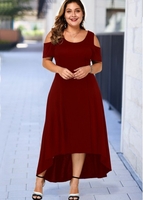 ROTITA Plus Size High Low Cold Shoulder Dress