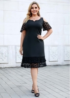 ROTITA Plus Size Lace Stitching Cold Shoulder Dress