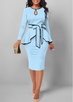 ROTITA Plus Size Light Blue Belted Bodycon Dress
