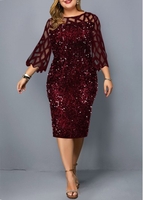 ROTITA Plus Size Mesh Stitching Sequin Dress
