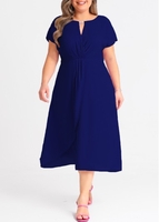 ROTITA Plus Size Navy Blue Short Sleeve Dress