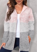 ROTITA Plus Size Patchwork Pink Hooded Long Sleeve Coat