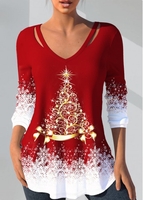 ROTITA Plus Size Red Christmas Print T Shirt