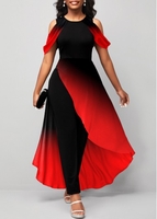 ROTITA Plus Size Red Ombre Round Neck Jumpsuit