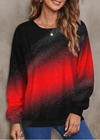 ROTITA Plus Size Red Ombre Round Neck Sweatshirt