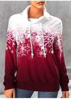 ROTITA Plus Size Snowflake Print Wine Red Christmas Cowl Neck Sweatshirt