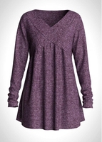 ROTITA Plus Size Solid V Neck Long Sleeve T Shirt