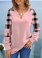 ROTITA Plus Size Split Light Pink Plaid Sweatshirt