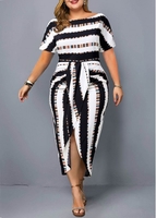 ROTITA Plus Size Striped Tie Front Dress