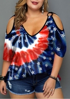 ROTITA Plus Size Tie Dye and American Flag Print T Shirt